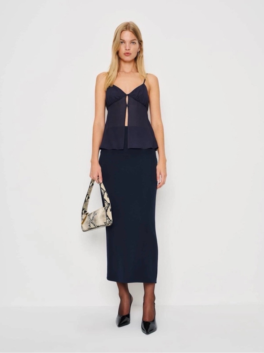 Reformation Kari Navy Two-Piece Skirt Set